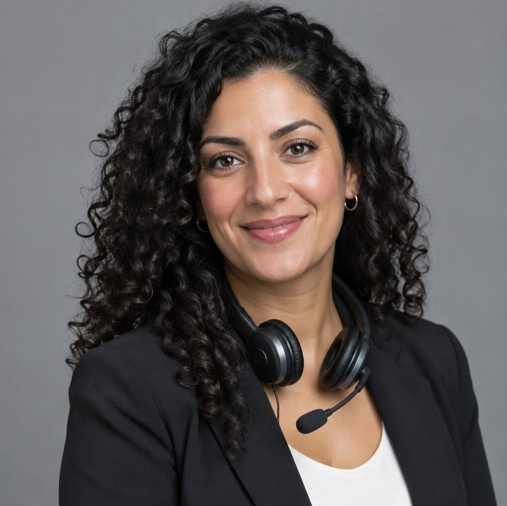 Portrait of a female broadcast producer wearing a headset